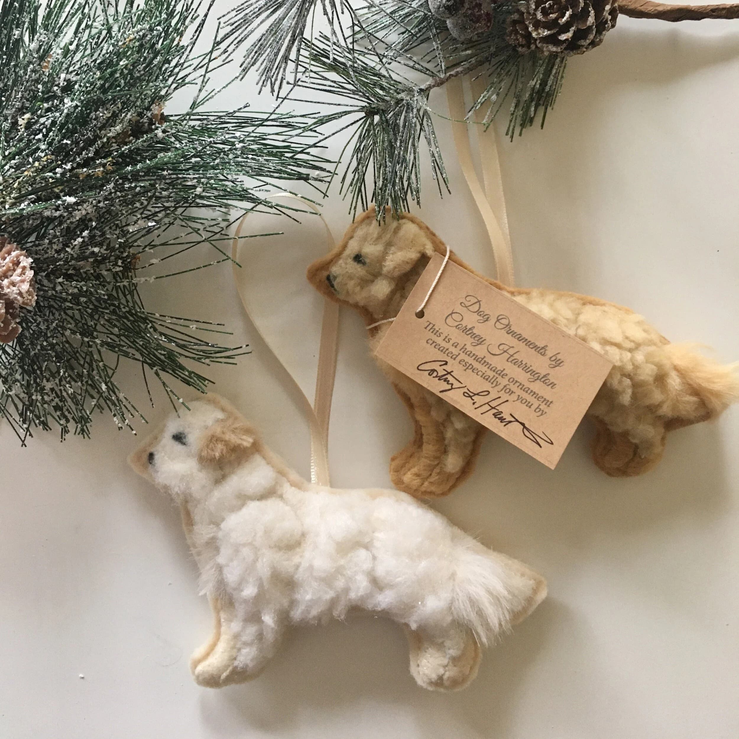 Goldendoodle with signed hang tag around the neck